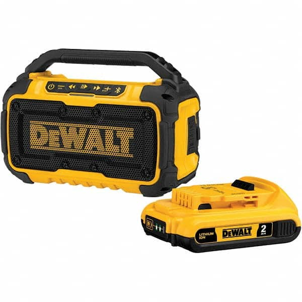 DeWALT - Job Site Radios; Type: Bluetooth Speaker ; Height (Decimal Inch): 6.0000 ; Width (Decimal Inch): 10.0000 ; Depth (Decimal Inch): 7.0000 ; Power: 20V MAX Batteries, 60V MAX Batteries, 120V AC Power ; Includes: 20V 2.0AH LI-ION XR Battery Pack Fre - Exact Industrial Supply