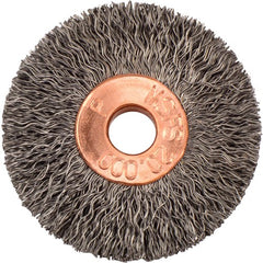 1-3/8″ Small Diameter Crimped Wire Wheel, .006″ Steel Fill, 1/4″ Arbor Hole - Benchmark Tooling