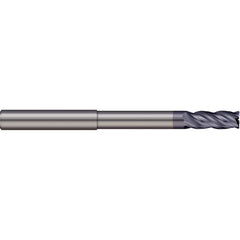 Corner Radius End Mill: 3/8″ Dia, 3/4″ LOC, 0.02″ Radius, 4 Flutes, Solid Carbide 4″ OAL, 3/8″ Shank Dia, 38 ° Helix, AlTiN Coated, Corner Radius End, Centercutting
