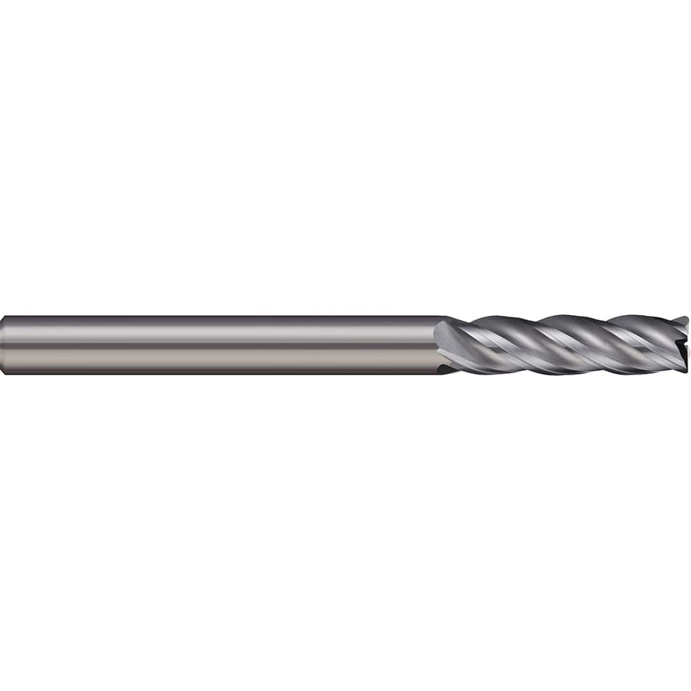 Corner Radius End Mill: 1/4″ Dia, 1-1/8″ LOC, 0.02″ Radius, 4 Flutes, Solid Carbide 3″ OAL, 1/4″ Shank Dia, 38 ° Helix, Bright/Uncoated, Corner Radius End