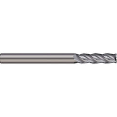 Corner Radius End Mill: 1/4″ Dia, 1-1/8″ LOC, 0.02″ Radius, 4 Flutes, Solid Carbide 3″ OAL, 1/4″ Shank Dia, 38 ° Helix, Bright/Uncoated, Corner Radius End