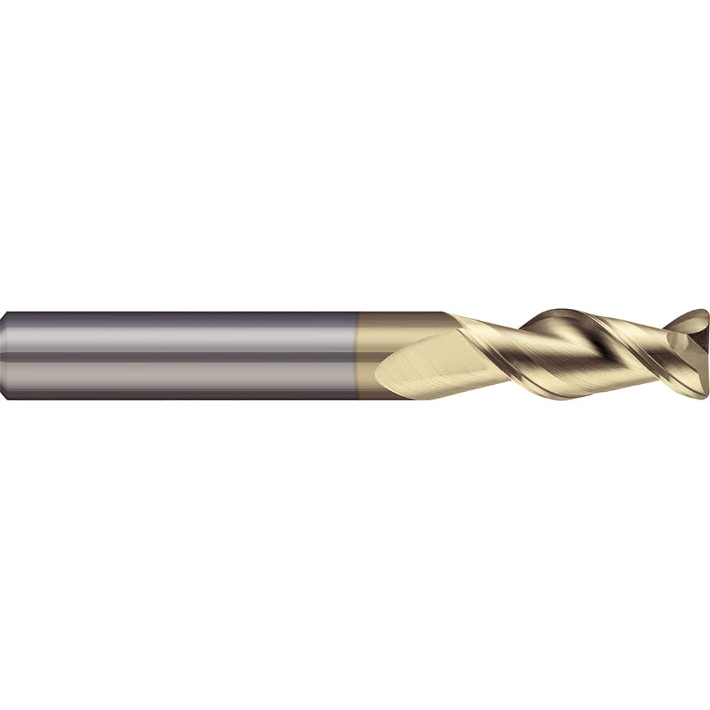 Corner Radius End Mill: 5/16″ Dia, 0.813″ LOC, 0.03″ Radius, 2 Flutes, Solid Carbide 2-1/2″ OAL, 5/16″ Shank Dia, 45 ° Helix, ZrN Coated, Corner Radius End