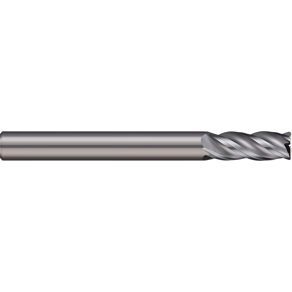 Corner Radius End Mill: 1/2″ Dia, 1-1/4″ LOC, 0.03″ Radius, 4 Flutes, Solid Carbide 3-1/2″ OAL, 1/2″ Shank Dia, 38 ° Helix, Bright/Uncoated, Corner Radius End