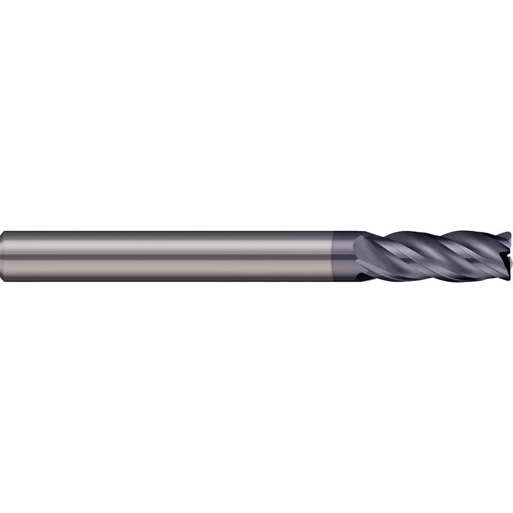 Corner Radius End Mill: 1/4″ Dia, 1/2″ LOC, 0.02″ Radius, 4 Flutes, Solid Carbide 2-1/2″ OAL, 1/4″ Shank Dia, 38 ° Helix, AlTiN Coated, Corner Radius End