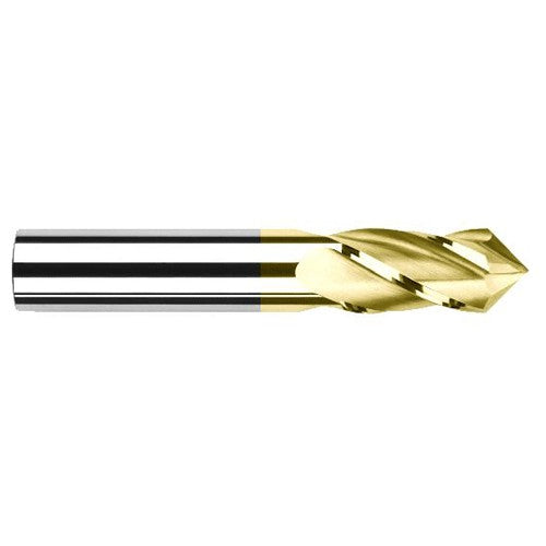 0.3750″ (3/8″) Cutter Diameter × 0.8750″ (7/8″) Length of Cut × 90° included Carbide Drill/End Mill, 4 Flutes, TiN Coated - Exact Industrial Supply