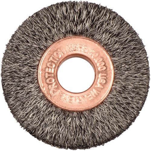 1-1/2″ Small Diameter Crimped Wire Wheel, .006″ Steel Fill, 3/8″ Arbor Hole - Benchmark Tooling