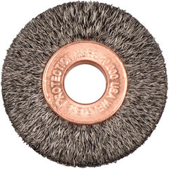 1-1/2″ Small Diameter Crimped Wire Wheel, .006″ Steel Fill, 3/8″ Arbor Hole - Benchmark Tooling