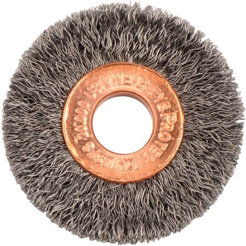 1-1/2″ Small Diameter Crimped Wire Wheel, .008″ Steel Fill, 3/8″ Arbor Hole - Benchmark Tooling