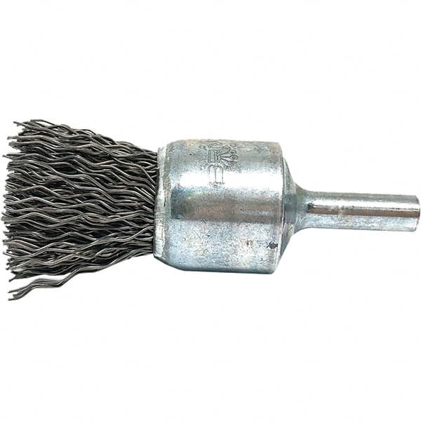 Brush Research Mfg. - 3/4" Brush Diam, Crimped, End Brush - 1/4" Diam Steel Shank, 20,000 Max RPM - Benchmark Tooling