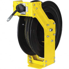 Hose Reel with Hose: 1/4″ ID Hose x 50', Spring Retractable 5,800 psi, 1/4″ Inlet, 1/4″ Outlet, Yellow & Black