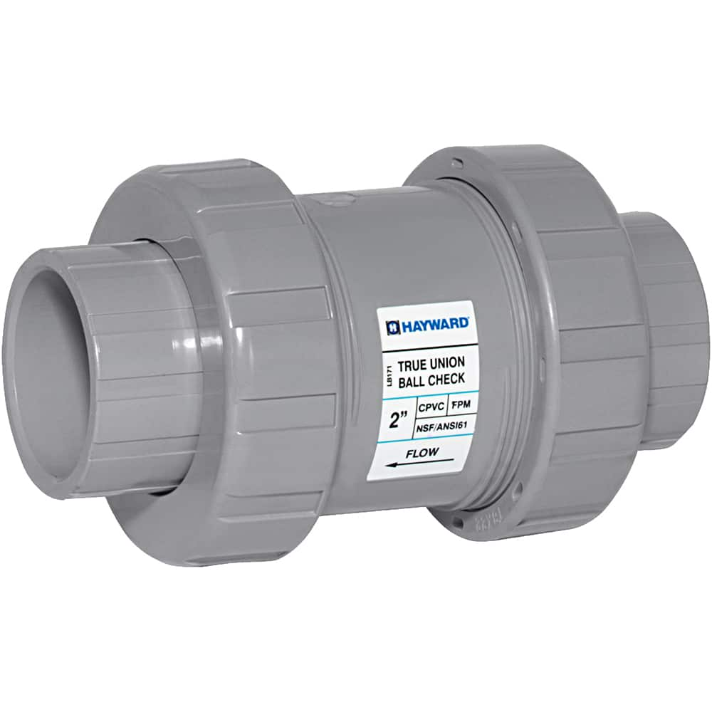 Hayward - Check Valves; Design: In-line; True Union Ball Check ; Tube Outside Diameter (mm): 76.200 ; Pipe Size (Inch): 3 ; Tube Outside Diameter (Inch): 3 ; End Connections: Threaded ; Material: CPVC - Exact Industrial Supply