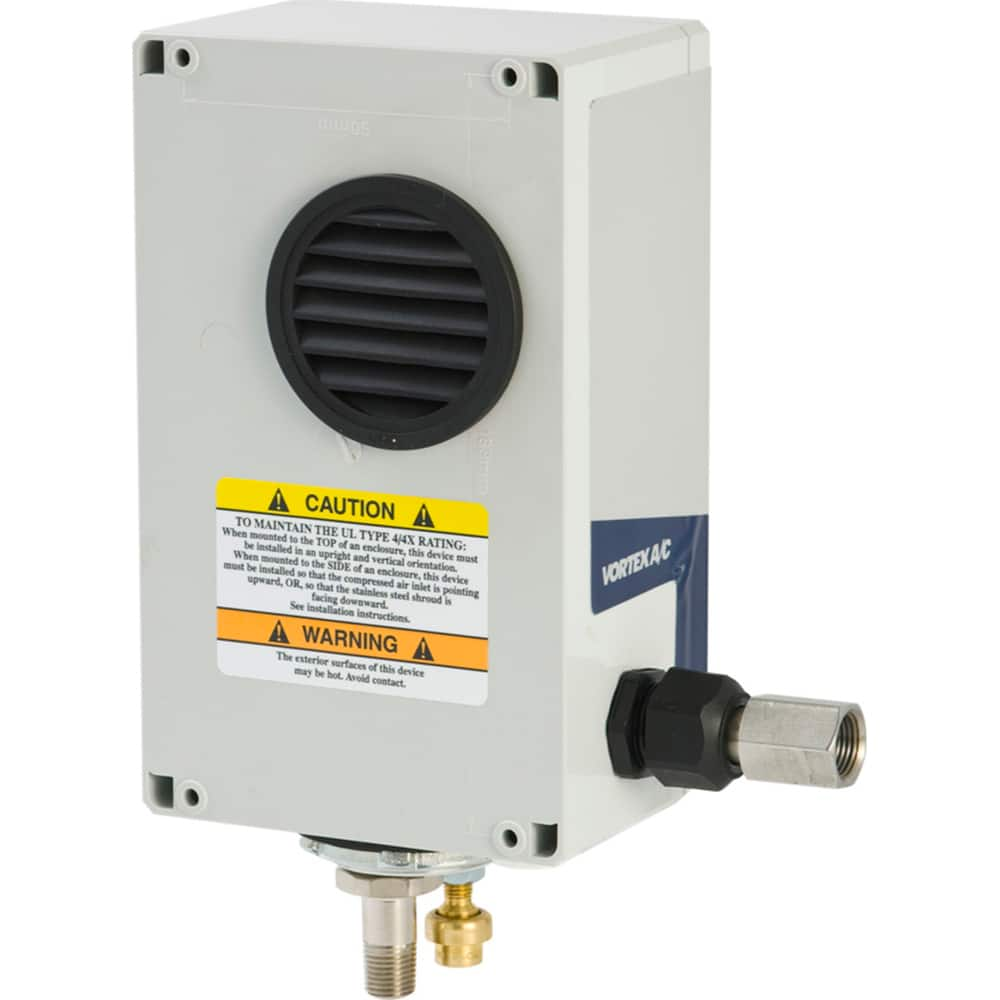 Vortec - Vortex Enclosure Coolers; Type: w/Thermostat ; Integrity: NEMA 12 ; BTU/Hour: 1500 ; Thread Size (NPT): 3/8 ; Standard Cubic Feet Per Minute: 25.00 - Exact Industrial Supply