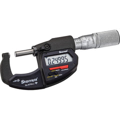 Starrett - Electronic Outside Micrometers; Type: Wireless Electronic Micrometer with Rounded Anvil ; Minimum Measurement (Decimal Inch): 0 ; Minimum Measurement (mm): 0 ; Maximum Measurement (mm): 25 ; Maximum Measurement (Decimal Inch): 1 ; Thimble Type - Exact Industrial Supply