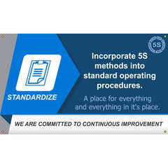 NMC - Banners; Message Type: Lean ; Legend: Incorporate 5S Methods Into Standard Operating Procedures ; Graphic: 5s ; Material Type: Vinyl ; Language: English ; Length (Inch): 60 - Exact Industrial Supply