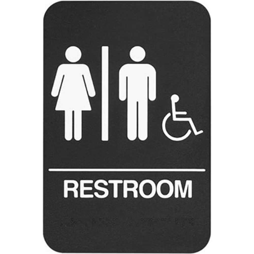 Rockwood - Safety Signs; Message or Graphic: Message & Graphic ; Sign Header: Notice ; Legend: Restroom ; Language: English ; Material: Plastic ; Special Color Properties: No Special Properties - Exact Industrial Supply