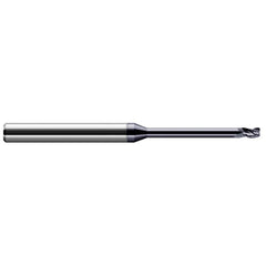 Corner Radius End Mill: 0.025″ Dia, 0.037″ LOC, 0.005″ Radius, 3 Flutes, Solid Carbide 2-1/2″ OAL, 1/8″ Shank Dia, 30 ° Helix, AlTiN Coated, Corner Radius End