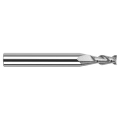 Square End Mill: 1/64'' Dia, 0.045'' LOC, 1/8'' Shank Dia, 1-1/2'' OAL, 2 Flutes, Solid Carbide Single End, Uncoated, 45 ° Helix, Centercutting, RH Cut, RH Flute