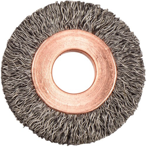 1-1/4″ Small Diameter Crimped Wire Wheel, .008″ Steel Fill, 3/8″ Arbor Hole - Benchmark Tooling