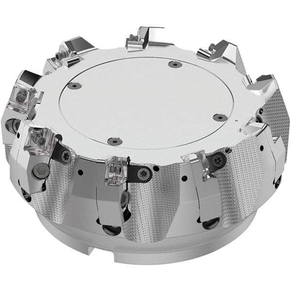Seco - 160mm Cut Diam, 40mm Arbor Hole, 8mm Max Depth of Cut, 71° Indexable Chamfer & Angle Face Mill - 9 Inserts, SN.. Insert, Right Hand Cut, 9 Flutes, Through Coolant, Series R220.56 - Benchmark Tooling