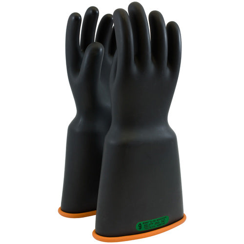 ‎159-3-16/12 - Novax - Natural Rubber Insulating Glove - Class 3 - 16″ - Black/Orange - Bell Cuff - Exact Industrial Supply