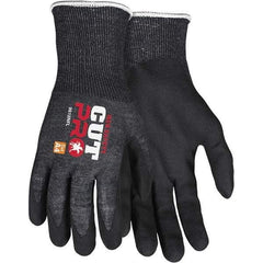 MCR Safety - Size S, ANSI Cut Lvl A4, Puncture Lvl 4, Abrasion Lvl 5, Nitrile Coated Cut Resistant Gloves - Palm & Fingers Coated, Knit Wrist, Black, Paired - Benchmark Tooling