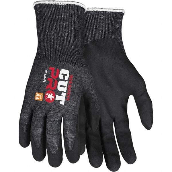 MCR Safety - Size XL, ANSI Cut Lvl A4, Puncture Lvl 4, Abrasion Lvl 5, Nitrile Coated Cut Resistant Gloves - Palm & Fingers Coated, Knit Wrist, Black, Paired - Benchmark Tooling