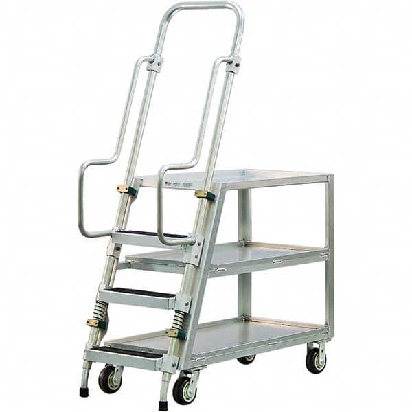 New Age Industrial - 69-1/2" High 800 Lb Capacity 3 Step Stock-Picking Ladder - Benchmark Tooling