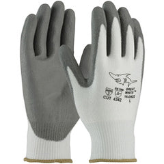 16-D622/L Coated Gloves w/Polykor - G-Tek PolyKor - White 13G Blended Shell - Gray PU Coating - ANSI A2 - Benchmark Tooling