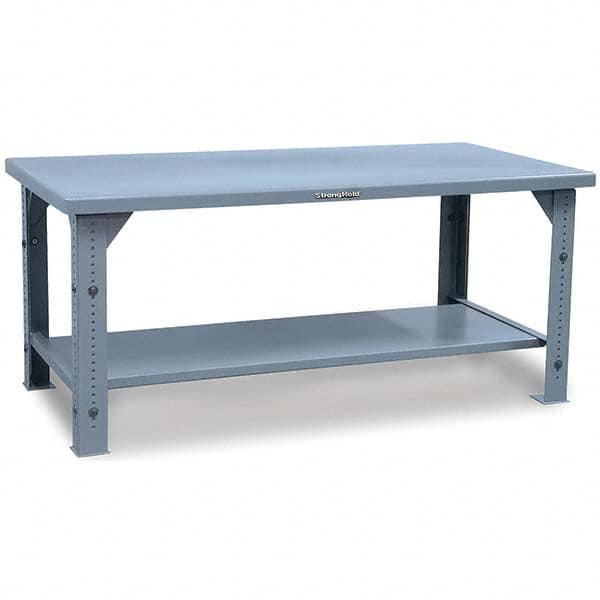 Strong Hold - Stationary Work Benches, Tables Type: Adjustable Leg Top Material: 7 Gauge Steel - Benchmark Tooling