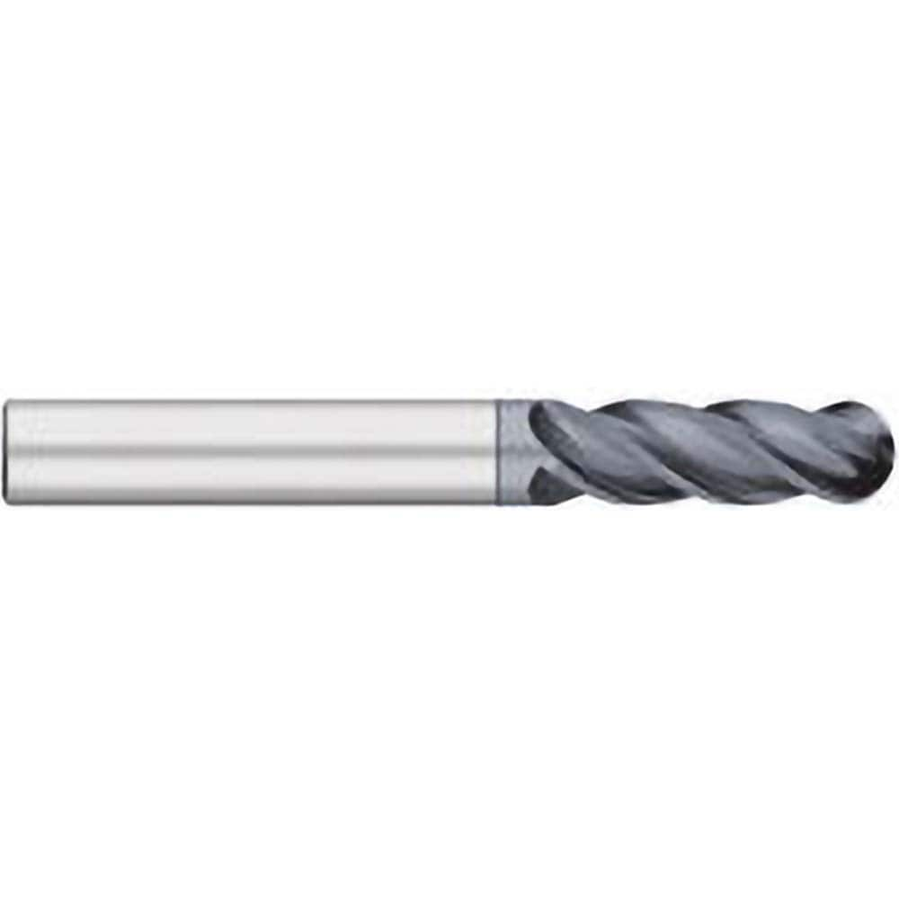 Ball End Mill: 1″ Dia, 2.25″ LOC, 4 Flute, Solid Carbide 5″ OAL, 1″ Shank Dia, 38 ° Helix, AlCrO-MAX Coated, Single End