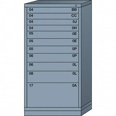 Lyon - 11 Drawer, Standard Eye-Level - Multiple Drawer Access Cabinet - Steel, 30" Wide x 28-1/4" Deep x 59-1/4" High, Dove Gray - Benchmark Tooling