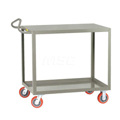 Shelf Utility Cart: 53.5″ OAL, 30″ OAW, 36.5″ OAH, Steel, Gray (2) Swivel & (2) Rigid, Replaceable Wheels, Polyurethane Wheels