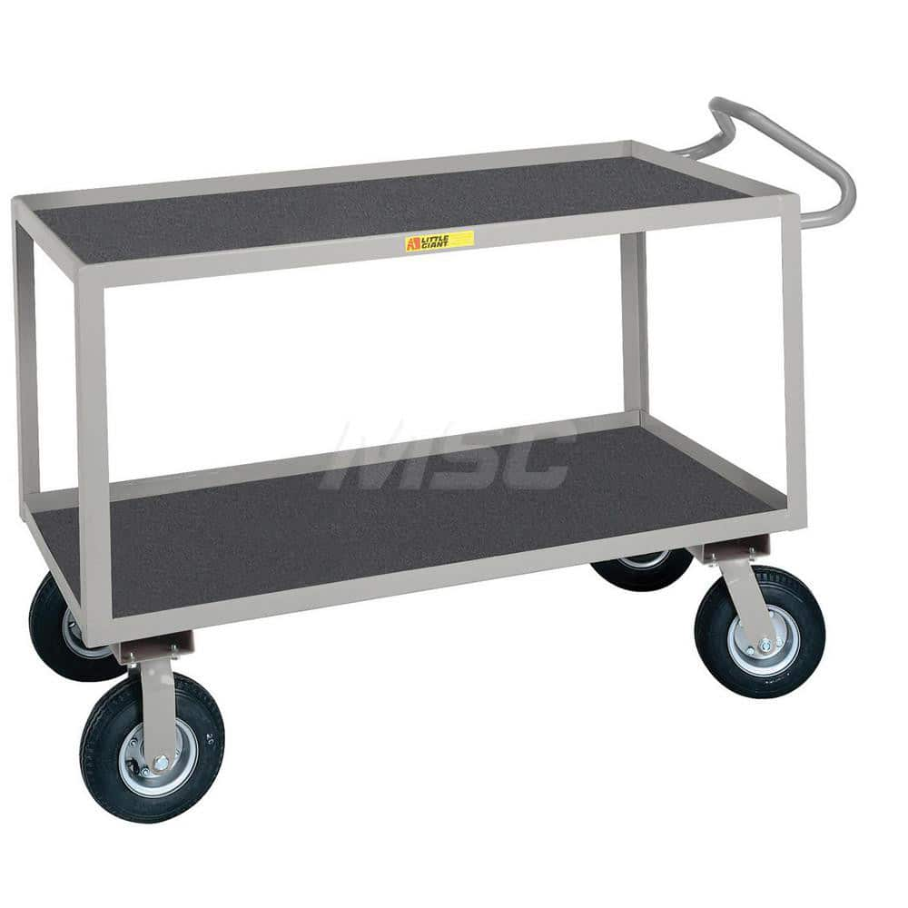 Shelf Utility Cart: 54″ OAL, 24″ OAW, 38″ OAH, Steel, Gray (2) Swivel & (2) Rigid, Replaceable Wheels, Rubber Wheels