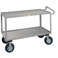 Shelf Utility Cart: 42″ OAL, 24″ OAW, 38″ OAH, Steel, Gray (2) Swivel & (2) Rigid, Replaceable Wheels, Rubber Wheels