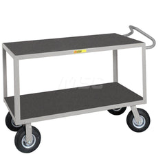 Shelf Utility Cart: 54″ OAL, 30″ OAW, 38″ OAH, Steel, Gray (2) Swivel & (2) Rigid, Replaceable Wheels, Rubber Wheels