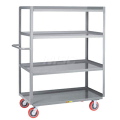 Shelf Utility Cart: 53.5″ OAL, 24″ OAW, 63.5″ OAH, Steel, Gray (2) Swivel & (2) Rigid, Replaceable Wheels, Polyurethane Wheels