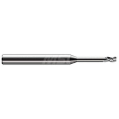 Corner Radius End Mill: 1/8″ Dia, 0.187″ LOC, 0.01″ Radius, 3 Flutes, Solid Carbide 2-1/2″ OAL, 1″ Shank Dia, Helix, Bright/Uncoated, Corner Radius End, Centercutting