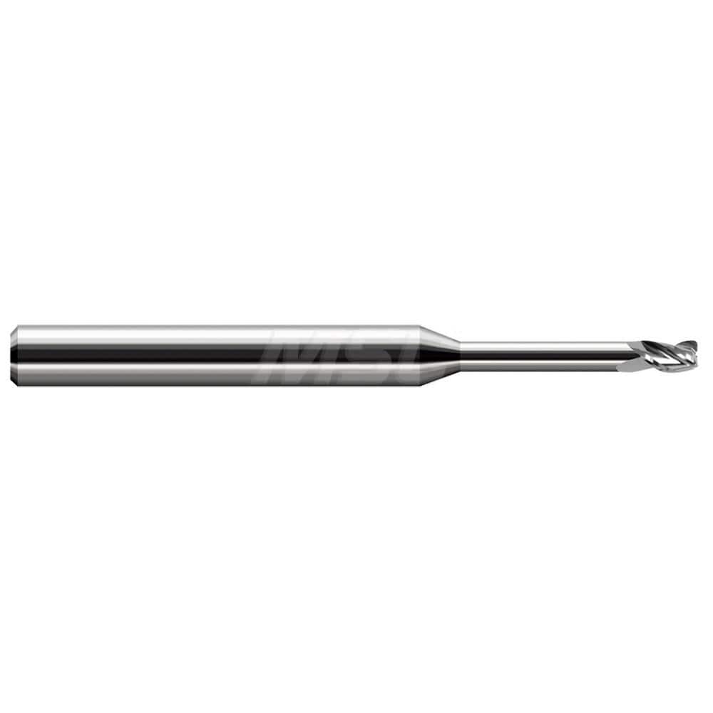 Corner Radius End Mill: 0.062″ Dia, 0.093″ LOC, 0.01″ Radius, 3 Flutes, Solid Carbide 2-1/2″ OAL, 1″ Shank Dia, Helix, Bright/Uncoated, Corner Radius End, Centercutting