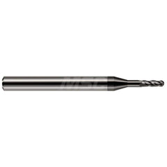 Ball End Mill: 0.062″ Dia, 0.186″ LOC, 4 Flute, Solid Carbide 1-1/2″ OAL, 1/8″ Shank Dia, 30 ° Helix, Amorphous Diamond Coated, Single End