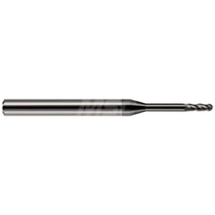 Ball End Mill: 0.02″ Dia, 0.06″ LOC, 4 Flute, Solid Carbide 1-1/2″ OAL, 1/8″ Shank Dia, 30 ° Helix, Amorphous Diamond Coated, Single End