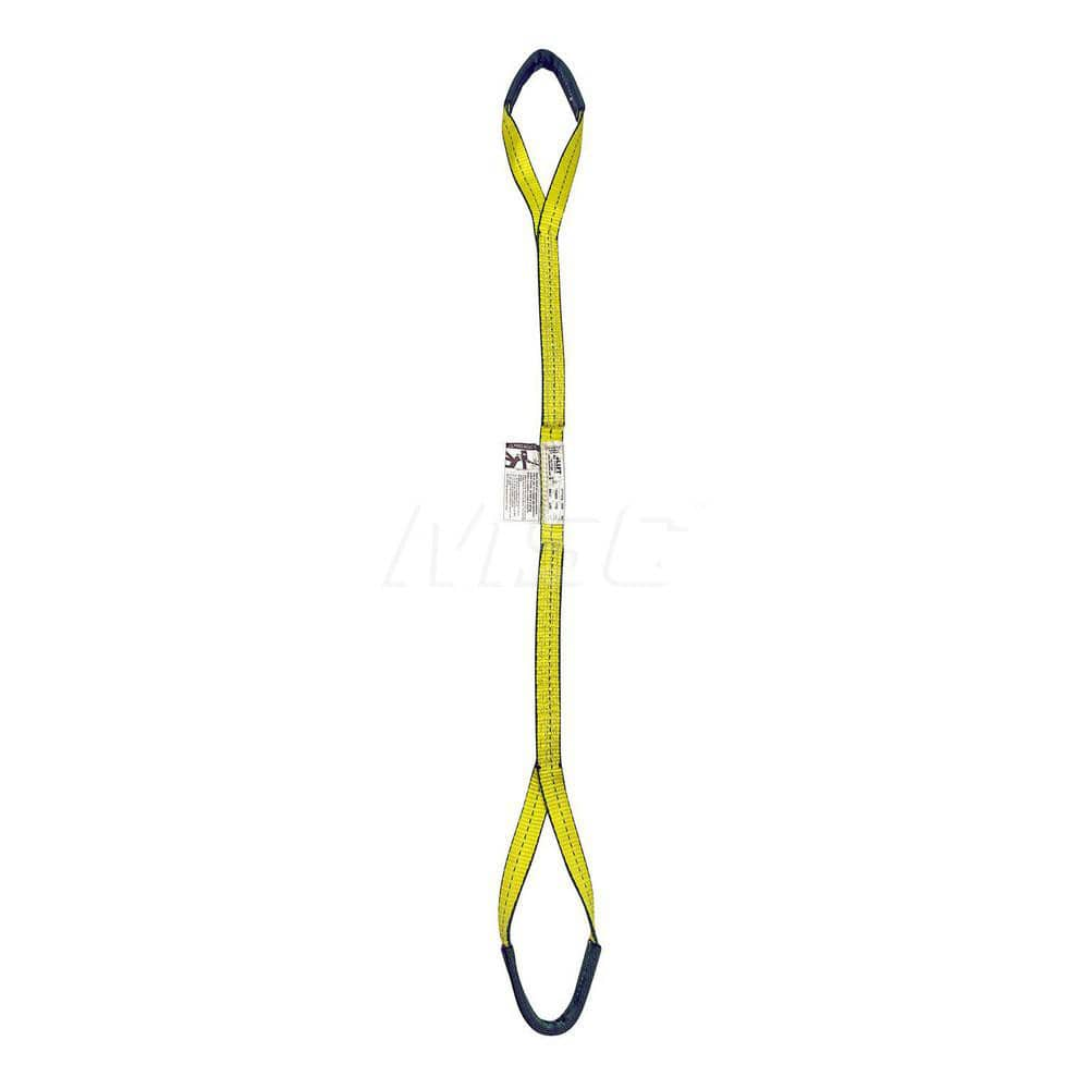 Eye & Eye Sling: 1″ Wide, 6' Long, 1,600 lb Vertical, 1,250 lb Choker, 3,200 lb Basket, Polyester Flat Eye, Yellow