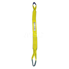 Eye & Eye Sling: 4″ Wide, 16' Long, 6,400 lb Vertical, 5,120 lb Choker, 12,800 lb Basket, Polyester Flat Eye, Yellow