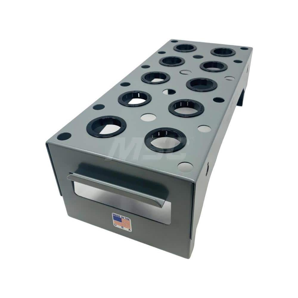 CNC Storage Racks; Rack Type: Benchtop; Tool Type: CNC Tool Holder; Load Capacity: 26; Overall Height: 5 in; Color: Gray; Width (Inch): 7; Number of Blocks: 30; Minimum Order Quantity: Steel; Depth (Inch): 17 in; Mat: Powder Coated; Steel; Width (Decimal