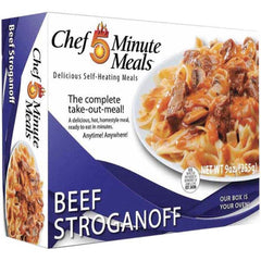 Chef Minute Meals - Emergency Preparedness Supplies Type: Ready-to-Eat Beef Stroganoff Meal Contents/Features: Heater Pad & Activator Solution; Cutlery Kit w/Utensils, Salt & Pepper Packets; 9-oz Entr e - Benchmark Tooling