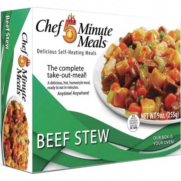 Chef Minute Meals - Emergency Preparedness Supplies Type: Ready-to-Eat Beef Stew Meal Contents/Features: Heater Pad & Activator Solution; Cutlery Kit w/Utensils, Salt & Pepper Packets; 9-oz Entr e - Benchmark Tooling