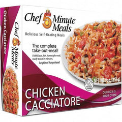 Chef Minute Meals - Emergency Preparedness Supplies Type: Ready-to-Eat Chicken Caciatore Meal Contents/Features: Heater Pad & Activator Solution; Cutlery Kit w/Utensils, Salt & Pepper Packets; 9-oz Entr e - Benchmark Tooling