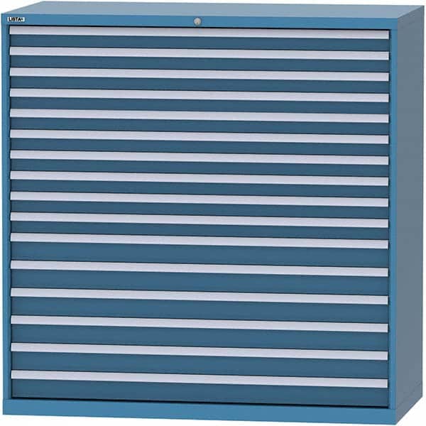 LISTA - 16 Drawer, 84 Compartment Bright Blue Steel Modular Storage Cabinet - Benchmark Tooling