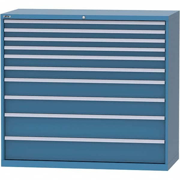 LISTA - 10 Drawer, 84 Compartment Bright Blue Steel Modular Storage Cabinet - Benchmark Tooling