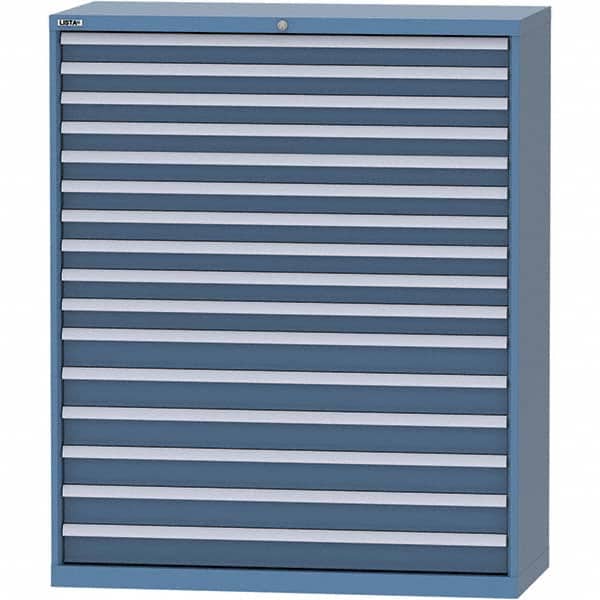 LISTA - 16 Drawer, 99 Compartment Bright Blue Steel Modular Storage Cabinet - Benchmark Tooling
