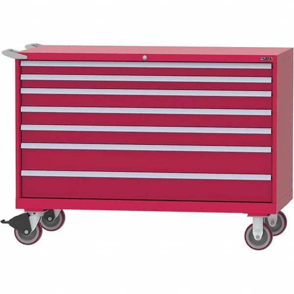 LISTA - 7 Drawer, 84 Compartment Red Steel Modular Storage Cabinet - Benchmark Tooling